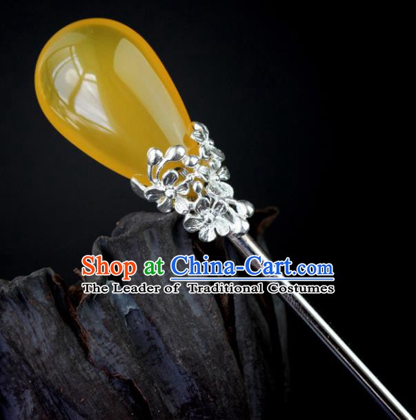 Chinese Ancient Handmade Hair Accessories Yellow Hair Stick Hairpins for Women
