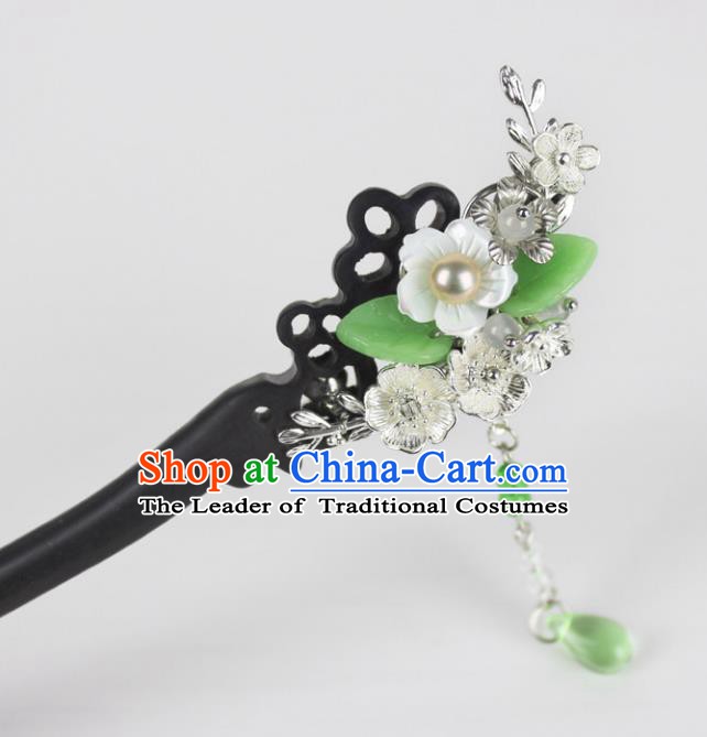 Chinese Ancient Handmade Hair Accessories Classical Hairpins Hanfu Green Beads Hair Stick for Women