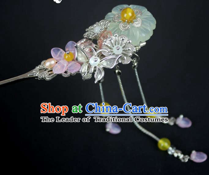 Chinese Ancient Handmade Hair Accessories Hairpins Classical Hanfu Yellow Beads Step Shake for Women