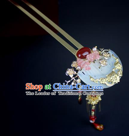 Chinese Ancient Handmade Hair Accessories Jade Tassel Hair Clip Classical Hanfu Hairpins for Women