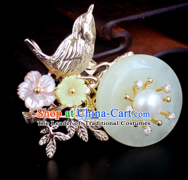 Chinese Ancient Handmade Accessories Breastpin Flowers Jade Brooch for Women