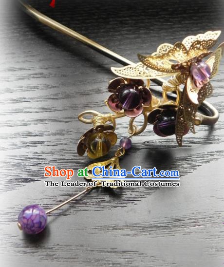 Chinese Handmade Ancient Golden Butterfly Hairpins Hair Accessories Classical Hanfu Hair Clip for Women