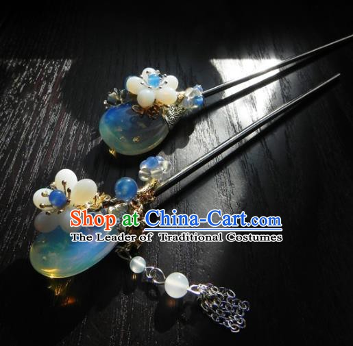 Chinese Handmade Ancient Hair Accessories Tassel Opal Hair Clip Classical Hanfu Hairpins for Women