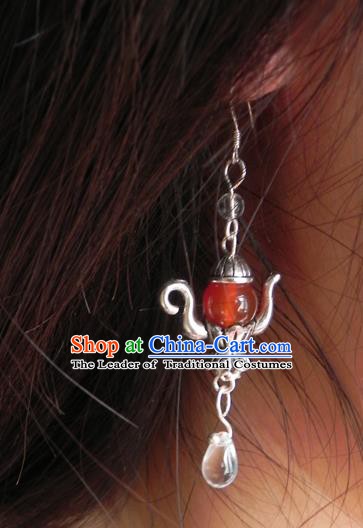 Chinese Handmade Ancient Accessories Red Crystal Earrings for Women