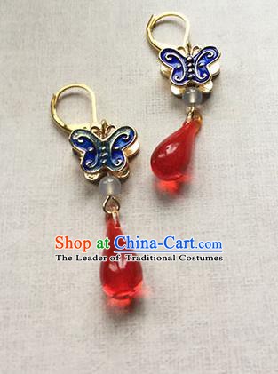 Chinese Handmade Ancient Accessories Eardrop Hanfu Cloisonn Butterfly Earrings for Women