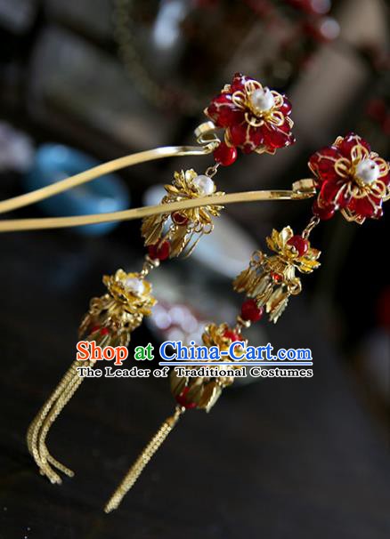 Chinese Ancient Handmade Hanfu Golden Tassel Step Shake Hairpins Palace Lady Hair Accessories for Women