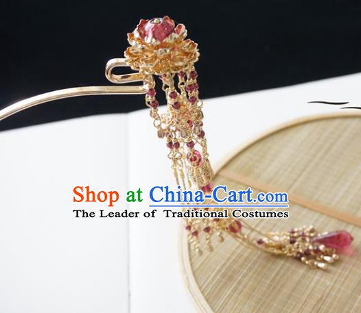 Chinese Ancient Handmade Lotus Tassel Step Shake Hanfu Hairpins Hair Accessories for Women