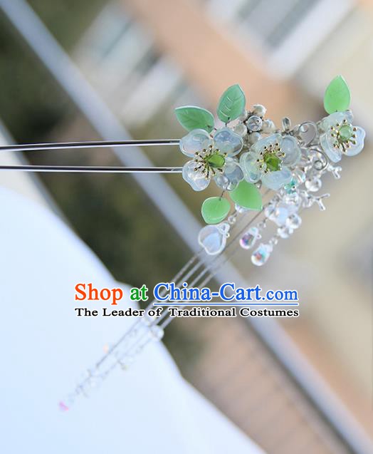Chinese Ancient Hanfu Handmade Flowers Hair Stick Tassel Hairpins Hair Accessories for Women