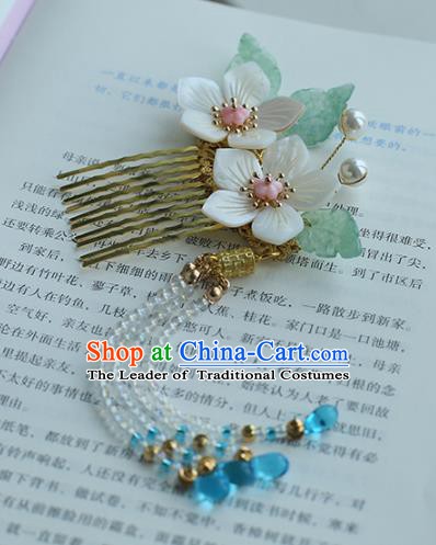 Chinese Ancient Hanfu Handmade Hairpins Flowers Tassel Hair Comb Hair Accessories for Women