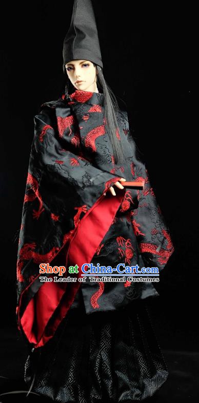 Traditional Asian Japan Costume Japanese Prince Black Kimono Hunting Clothing for Men