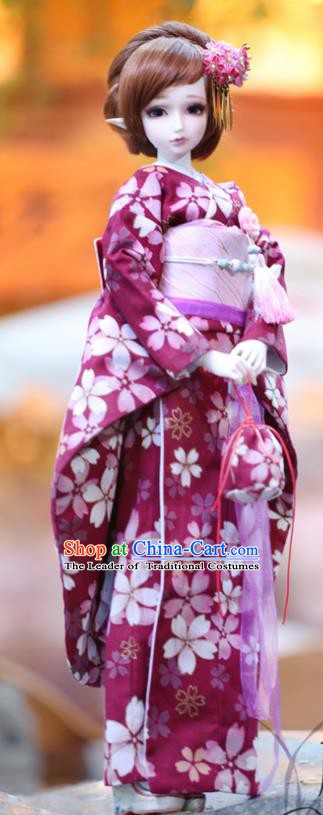 Traditional Asian Japan Costume Japanese Iromuji Kimono Purple Vibration Sleeve Kimono Clothing for Women