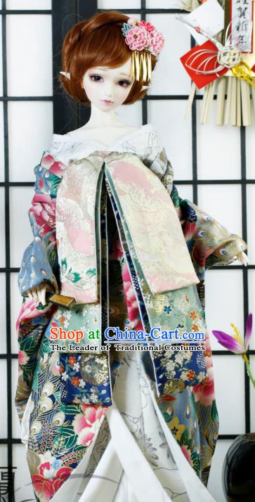Traditional Asian Japan Costume Japanese Iromuji Kimono Printing Peony Vibration Sleeve Kimono Clothing for Women