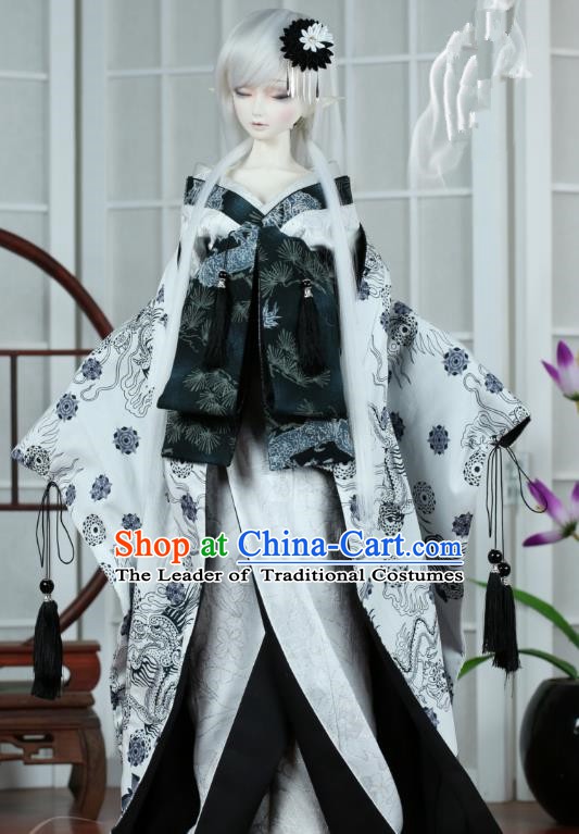 Traditional Asian Japan Costume Japanese Iromuji Kimono White Vibration Sleeve Kimono Clothing for Women