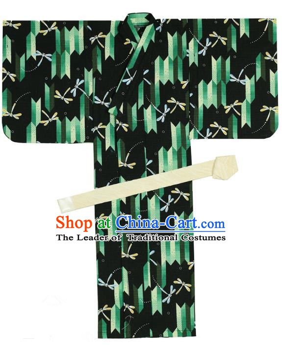 Traditional Asian Japan Costume Japanese Prince Kimono Green Yukata Haori Hakama Clothing for Men