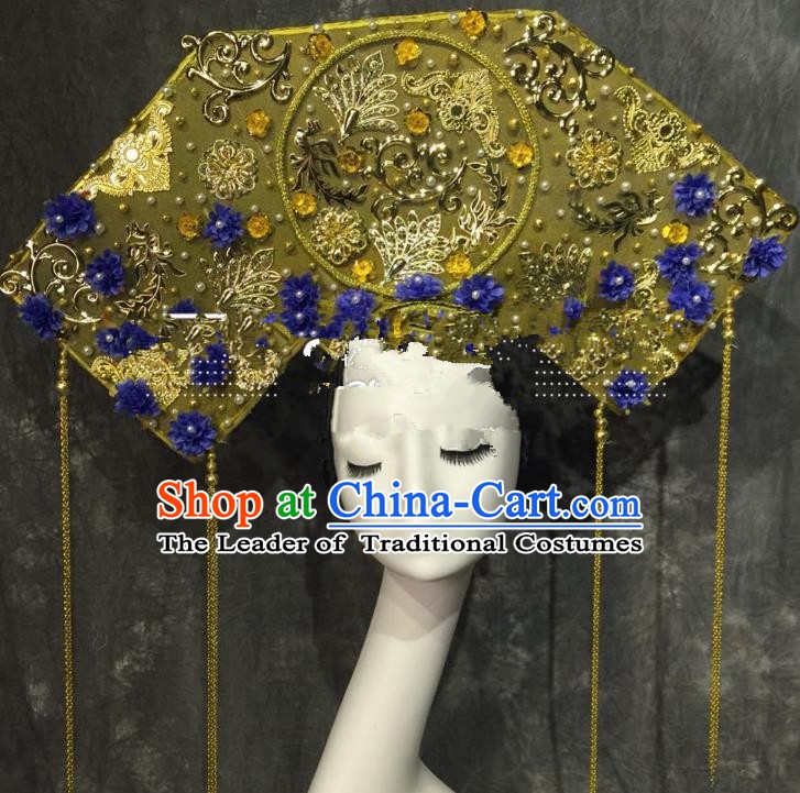Top Grade Golden Deluxe Hair Accessories China Style Headdress Halloween Stage Performance Headwear for Women