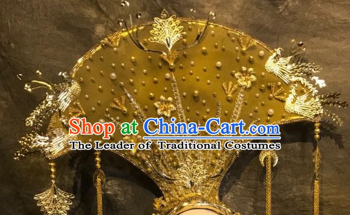 Top Grade China Ancient Deluxe Palace Hair Accessories Golden Phoenix Coronet Headdress Halloween Stage Performance Headwear for Women
