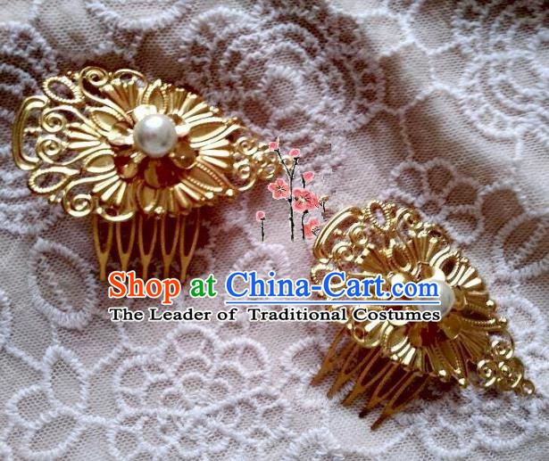 Traditional Chinese Ancient Hair Accessories Golden Hairpins Hair Comb for Women