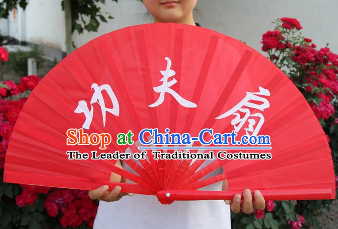 Chinese Handmade Folk Dance Folding Fans Yangko Dance Martial Arts Red Fan for Women