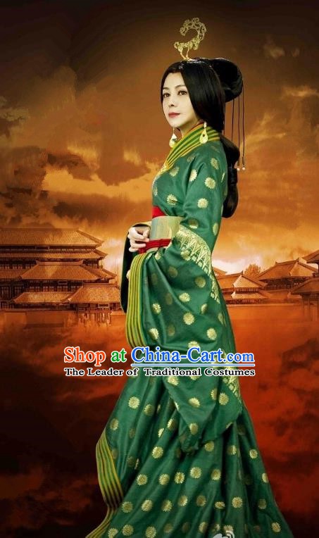 Chinese Ancient Western Han Dynasty Dowager Countess Guo Zhu Hanfu Dress Replica Costume for Women