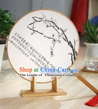 Chinese Traditional Round Fans Handmade Ink Painting Plum Blossom Circular Fan China Ancient Palace Fans