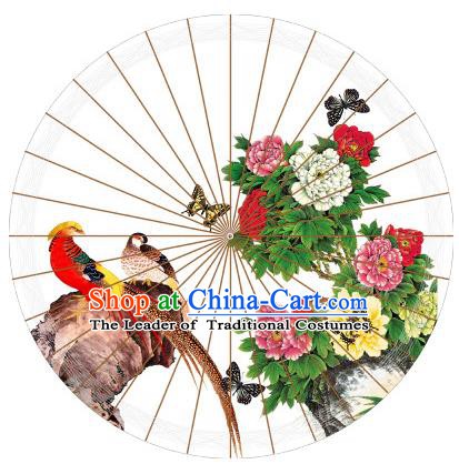 Chinese Traditional Artware Painting Golden Pheasant Peony Paper Umbrella Classical Dance Oil-paper Umbrella Handmade Umbrella