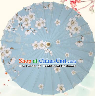 Chinese Traditional Artware Blue Paper Umbrella Classical Dance Printing Peach Blossom Oil-paper Umbrella Handmade Umbrella
