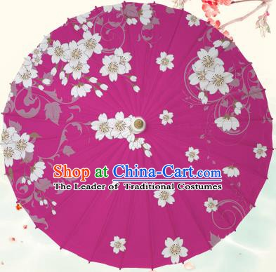 Chinese Traditional Artware Rosy Paper Umbrella Classical Dance Printing Peach Blossom Oil-paper Umbrella Handmade Umbrella