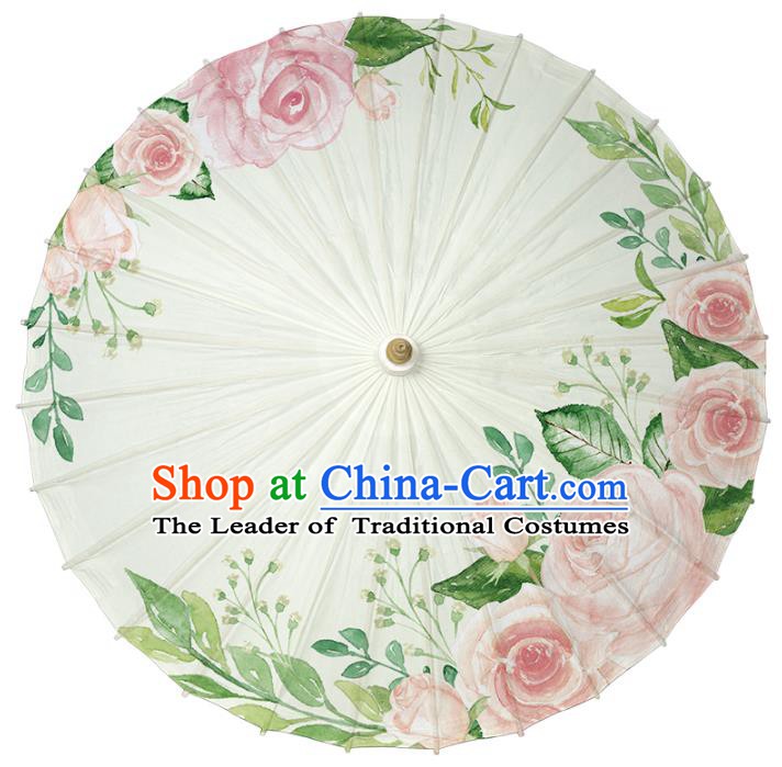 Chinese Traditional Artware Paper Umbrella Classical Dance Umbrella Printing Pink Rose Oil-paper Umbrella Handmade Umbrella