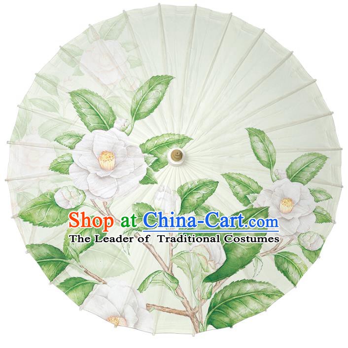Chinese Traditional Artware Paper Umbrella Classical Dance Umbrella Printing White Camellia Oil-paper Umbrella Handmade Umbrella