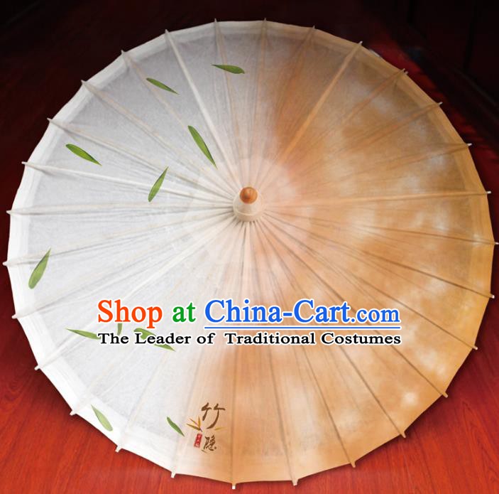 Chinese Traditional Artware Paper Umbrella Printing Bamboo Leaf Orange Oil-paper Umbrella Handmade Umbrella