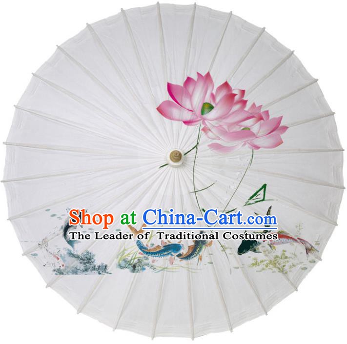 Chinese Traditional Artware Paper Umbrella Classical Dance Umbrella Printing Lotus Fish Oil-paper Umbrella Handmade Umbrella