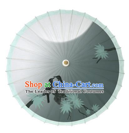 Chinese Traditional Artware Paper Umbrellas Printing Birds Green Oil-paper Umbrella Handmade Umbrella