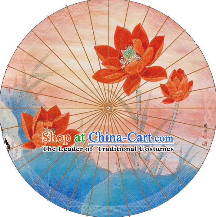 Chinese Traditional Artware Paper Umbrellas Printing Lotus Pink Oil-paper Umbrella Handmade Umbrella