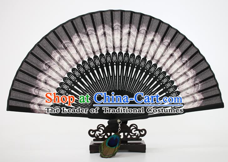 Chinese Traditional Artware Handmade Folding Fans Black Silk Accordion Fans