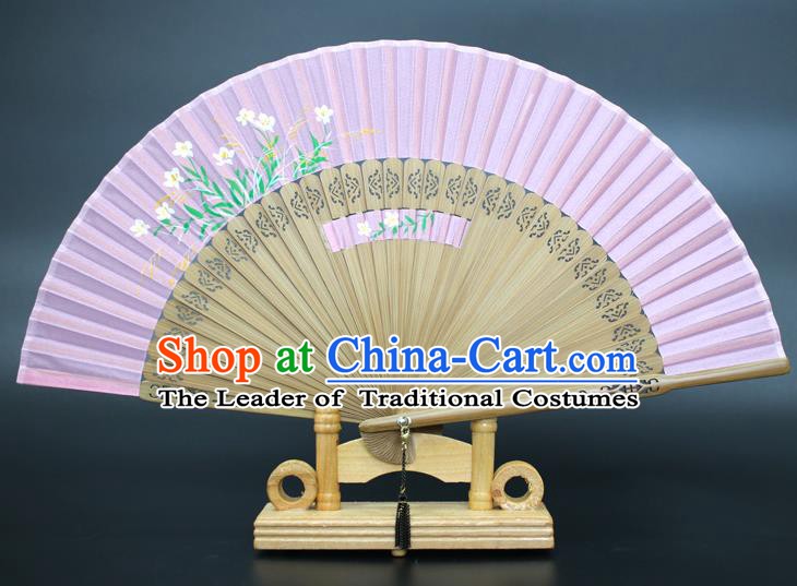 Chinese Traditional Artware Handmade Folding Fans Printing Plum Blossom Lilac Silk Fans Accordion