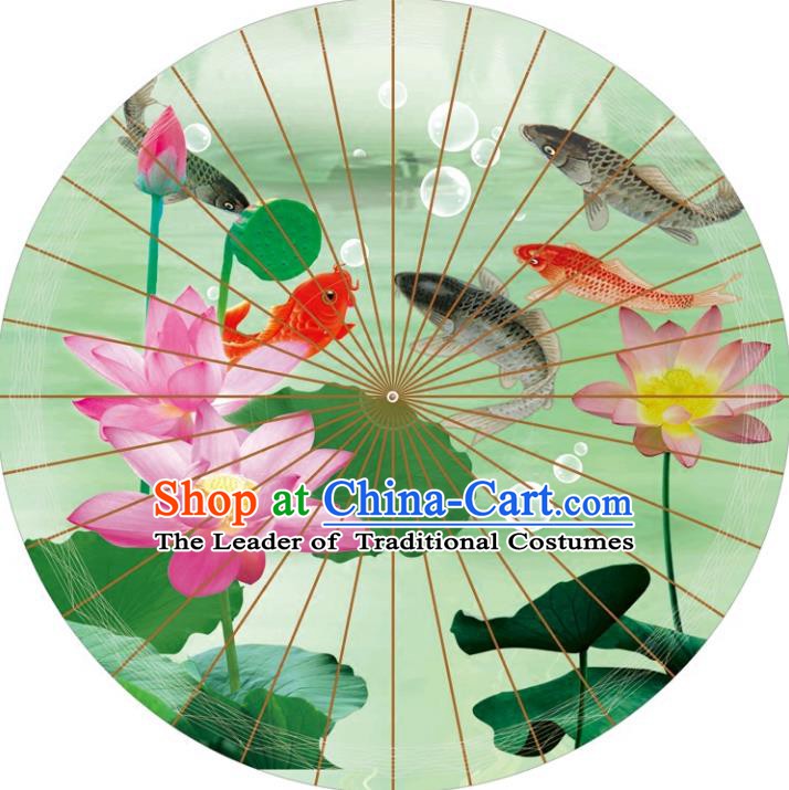 Chinese Traditional Artware Paper Umbrellas Printing Lotus Green Oil-paper Umbrella Handmade Umbrella