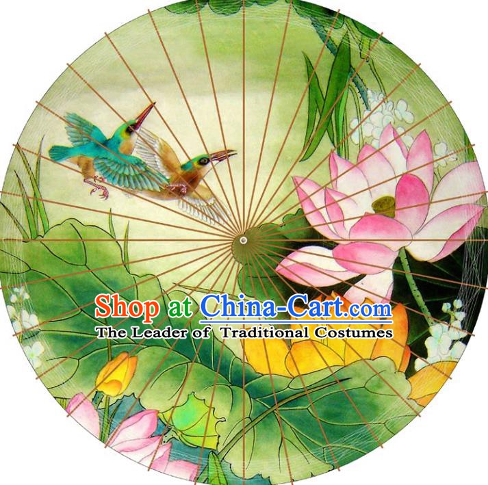 Chinese Traditional Artware Paper Umbrellas Printing Lotus Flowers Green Oil-paper Umbrella Handmade Umbrella