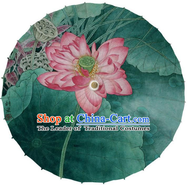 Chinese Traditional Artware Green Paper Umbrellas Printing Red Lotus Oil-paper Umbrella Handmade Umbrella
