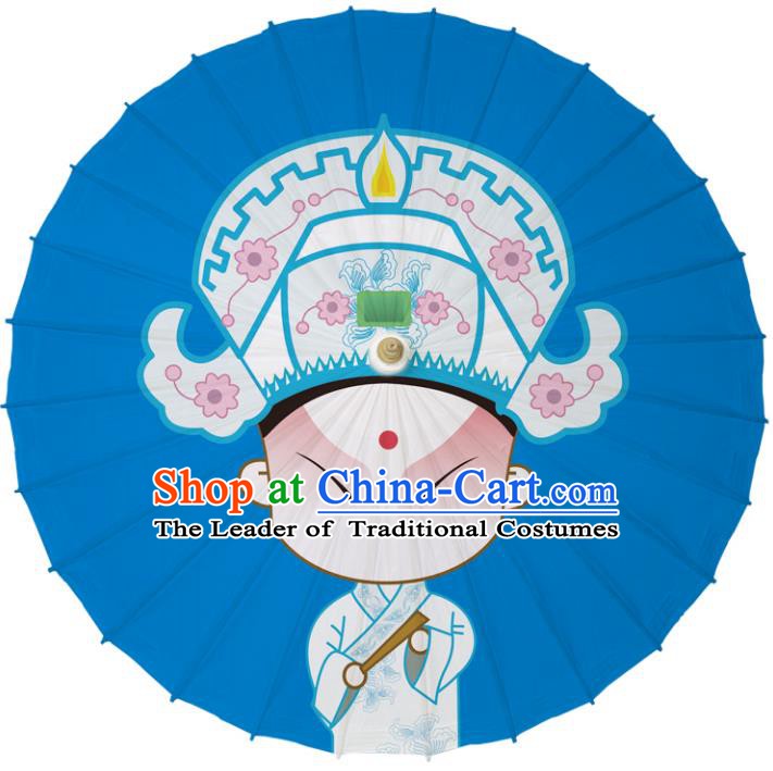 Chinese Traditional Artware Dance Umbrella Paper Umbrellas Blue Oil-paper Umbrella Handmade Umbrella