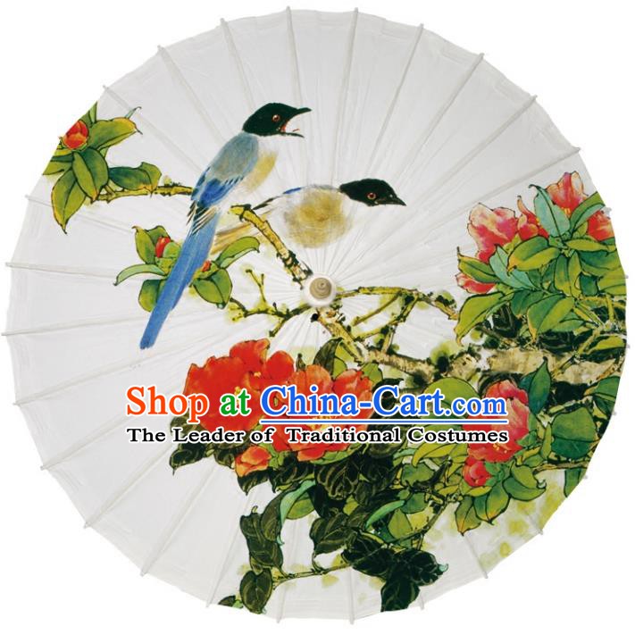 Chinese Traditional Artware Dance Umbrella Printing Peony Birds Paper Umbrellas Oil-paper Umbrella Handmade Umbrella