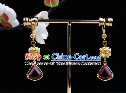 Chinese Handmade Classical Accessories Red Crystal Earrings Hanfu Eardrop for Women