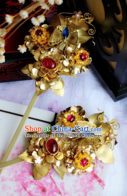 Chinese Handmade Classical Hair Accessories Wedding Hairpins Hanfu Golden Butterfly Hair Coronet for Women