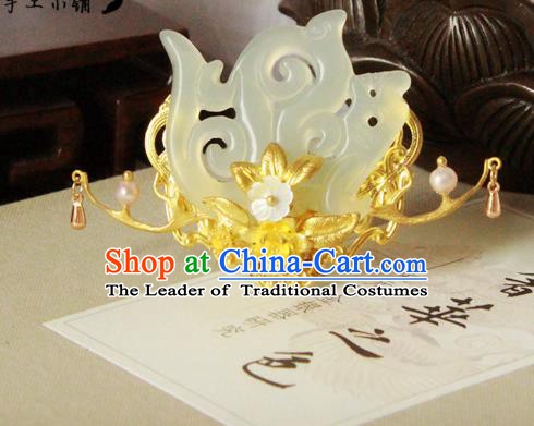 Chinese Handmade Classical Hair Accessories Wedding Hairpins Hanfu Jade Phoenix Coronet Hair Clip for Women