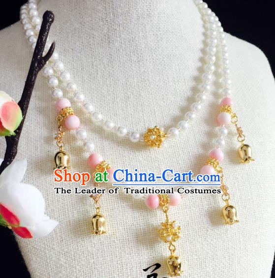 Chinese Handmade Classical Wedding Accessories Princess Pink Beads Necklace Hanfu Pearls Necklet for Women