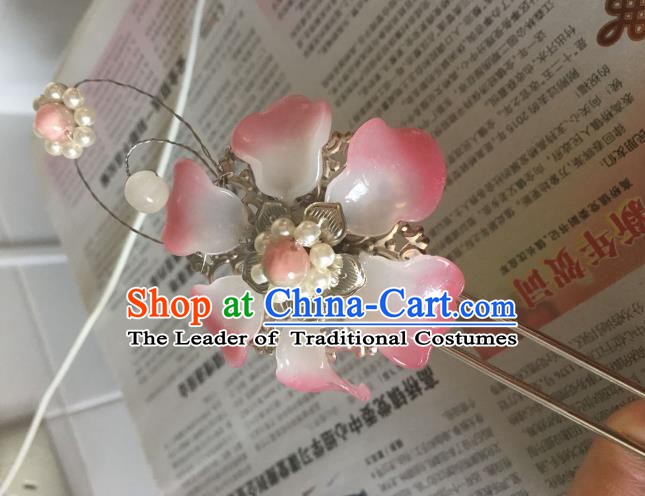 Traditional Chinese Ancient Palace Lady Hair Accessories Hairpins Pink Flower Hair Clip for Women