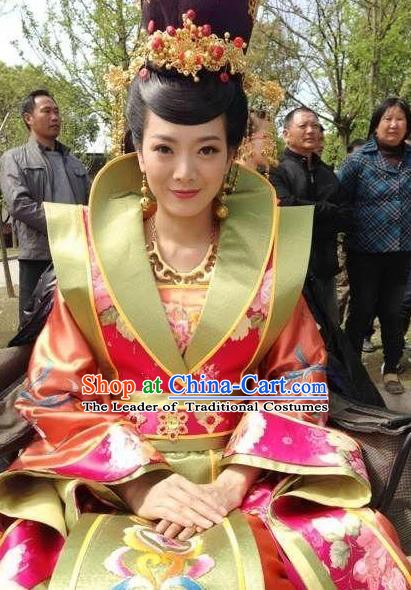 Chinese Ancient Tang Dynasty Empress Wei Embroidered Hanfu Dress Replica Costume for Women