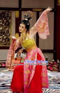 Traditional Chinese Ancient Tang Dynasty Palace Lady Dance Dress Embroidered Replica Costume for Women