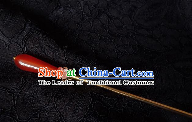 Traditional Chinese Ancient Hair Accessories Hair Clip Red Agate Hanfu Hairpins for Women