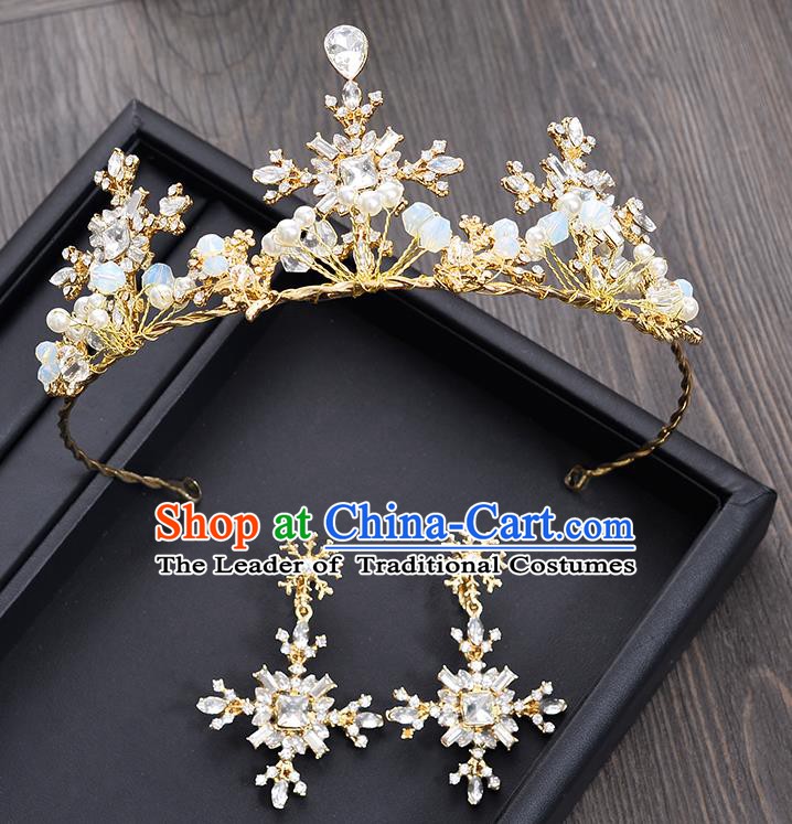 Handmade Bride Wedding Hair Accessories Princess Crystal Hair Clasp and Earrings for Women
