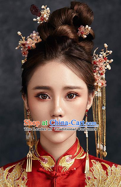 Traditional Chinese Ancient Bride Hair Accessories Xiuhe Suit Hairpins Step Shake Complete Set for Women